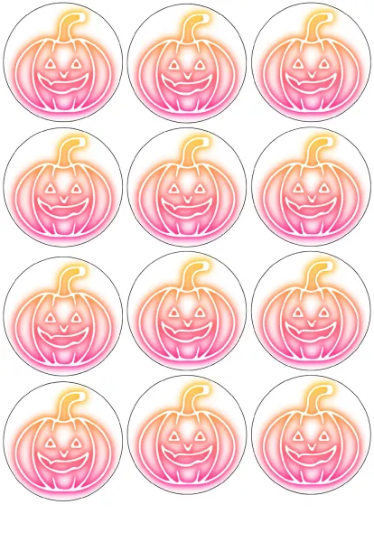 List jedlých koleček na cupcakes – Halloween, neonová růžovo-oranžová dýně (růžová, žlutá, bílá)