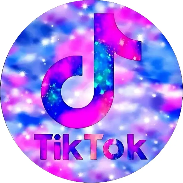 Kulatý jedlý obrázek na dort – TikTok, logo na pozadí noční oblohy a mlhovin (fialová, růžová, modrá)