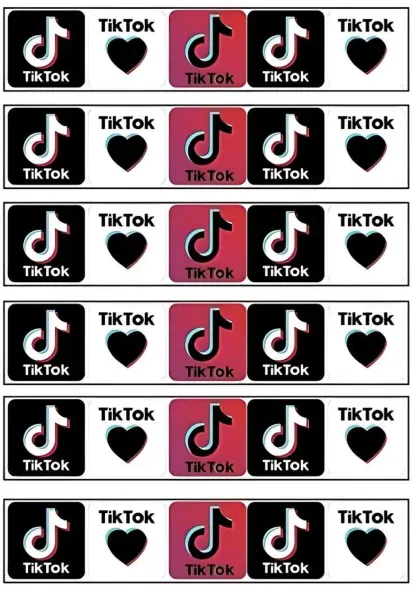 List jedlých koleček na cupcakes – TikTok, mini motivy s notami a srdíčky (černá, bílá, červená)