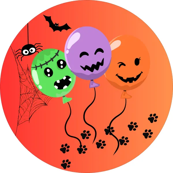 Kulatý jedlý obrázek na dort – Halloween, strašidelné balónky s tvářemi (červená, fialová, zelená)