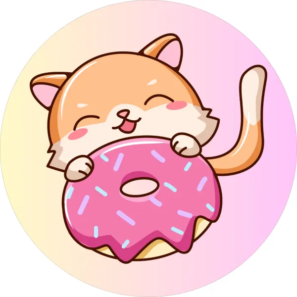 Kulatý jedlý obrázek na dort – Kočička s donutem (růžová, žlutá, bílá)
