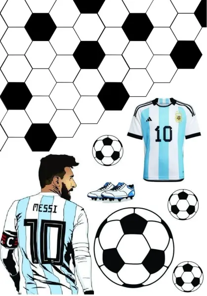 Obdélníkový jedlý obrázek na dort – Na dort Messi, Fotbal (modrá, bílá, černá)