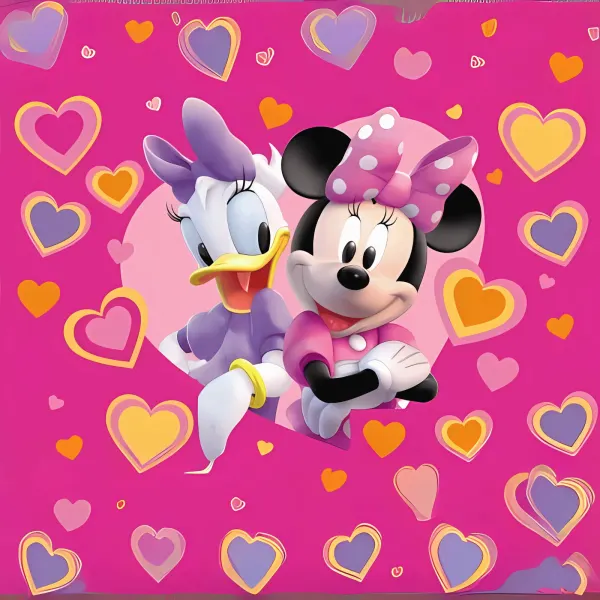 Kulatý jedlý obrázek na dort – Minnie, Čtverec (růžová, fialová, žlutá)