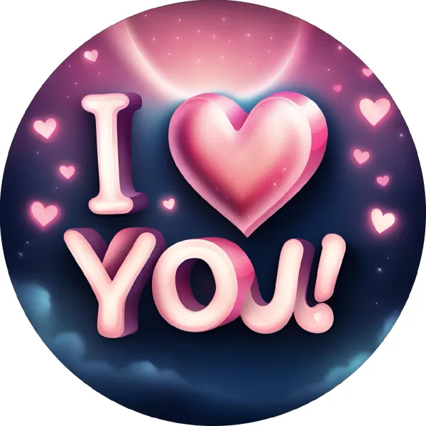 Kulatý jedlý obrázek na dort – I Love You, 3D nápis, měsíc a noční obloha (růžová, fialová, bílá)