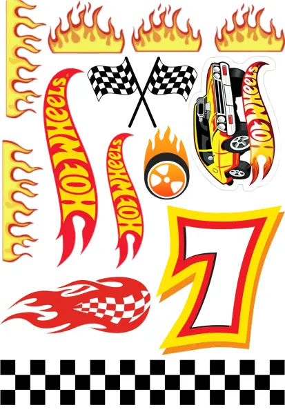 Obdélníkový jedlý papír k výřezu – Pro výřez s číslem 0-9, Hot Wheels (červená, žlutá, černá)