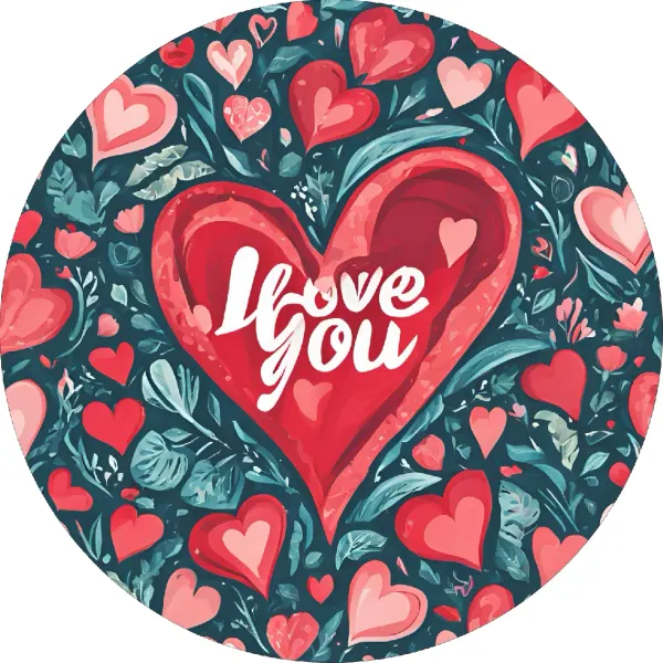 Kulatý jedlý obrázek na dort – I Love You, Červené srdce a kvítky na tmavém (červená, růžová, černá)