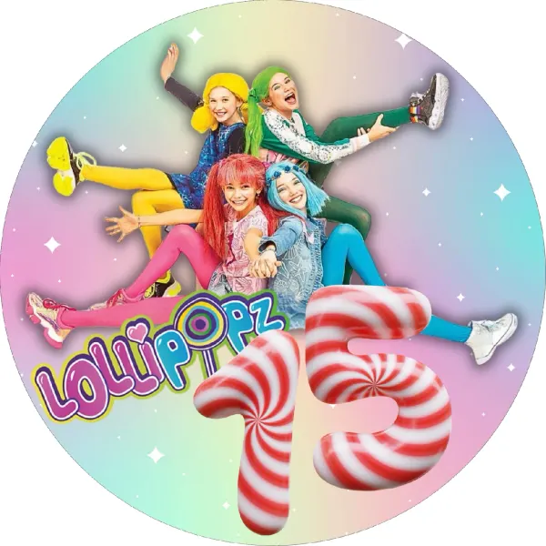Kulatý jedlý obrázek na dort – Lollipopz s číslovkou (duhová, růžová, tyrkysová)