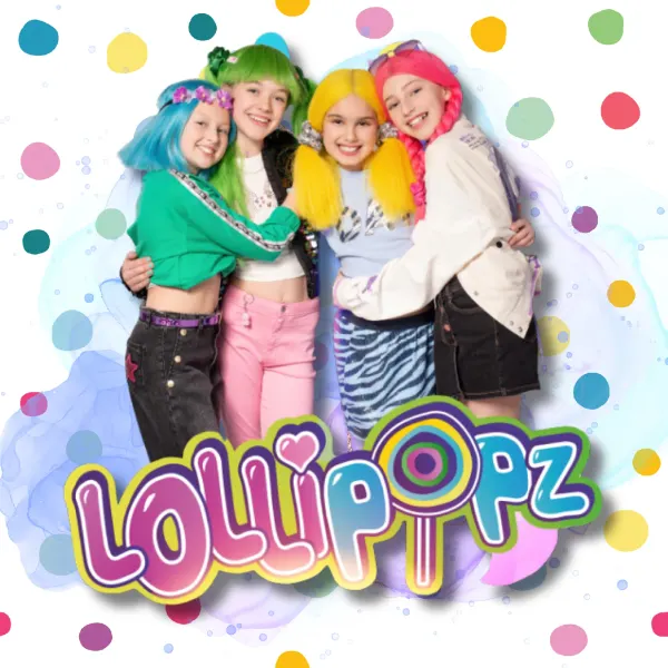 Kulatý jedlý obrázek na dort – Lollipopz, Hranatý (růžová, tyrkysová, žlutá)