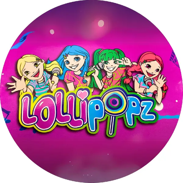 Kulatý jedlý obrázek na dort – Lollipopz, zpěvačky s mikrofony na růžové (růžová, modrá, zelená)
