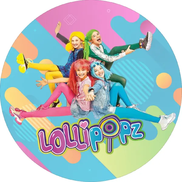 Kulatý jedlý obrázek na dort – Lollipopz, geometrické tvary a bubliny (růžová, modrá, žlutá)