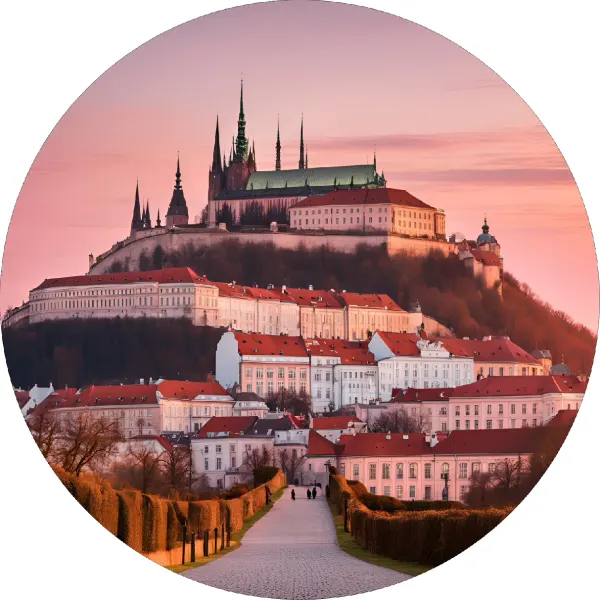 Kulatý jedlý obrázek na dort – Hrad (růžová, červená, bílá)