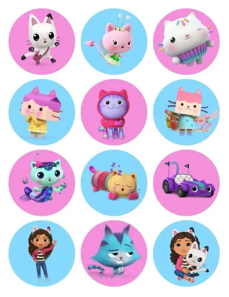 List jedlých koleček na cupcakes – Gábinin kouzelný domek, cupcakes dekorační kolečka (růžová, tyrkysová, bílá)