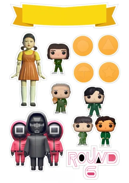 Obdélníkový jedlý papír k výřezu – Hra na oliheň, Funko Pop postavy a sušenky (zelená, černá, růžová)