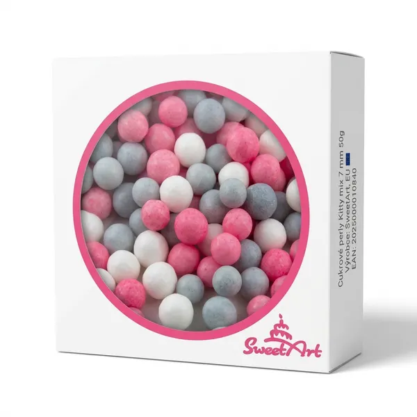 Cukrové perly, Kitty 7mm 50g - růžová, šedá