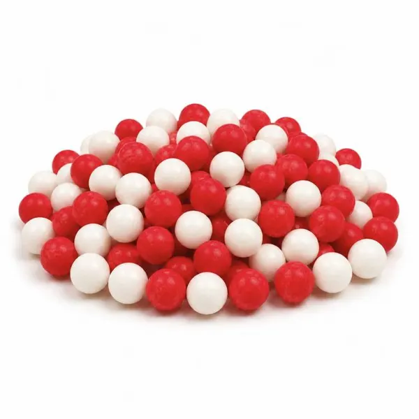 Cukrové perly, červené a bílé 7mm 40g, Vánoční Santa kuličky