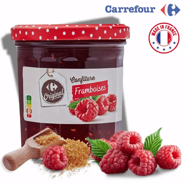 Džem Carrefour malinový se třtinovým cukrem 370 g