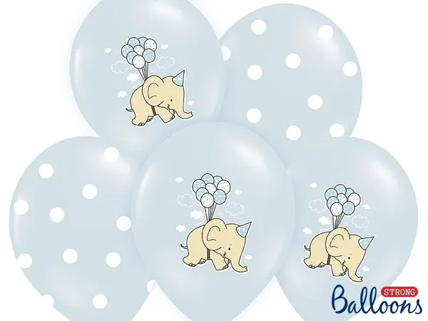 Balónky PartyDeco se slony pastelově modré (6 ks)