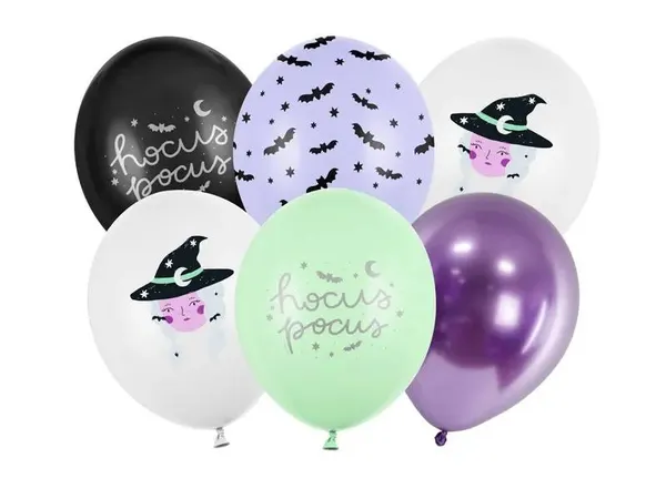 Balónky PartyDeco s halloweenským motivem Čarodějnice barevné (6 ks)