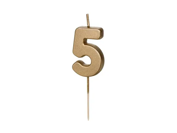 Svíčka PartyDeco na špejli číslo 5 zlatá