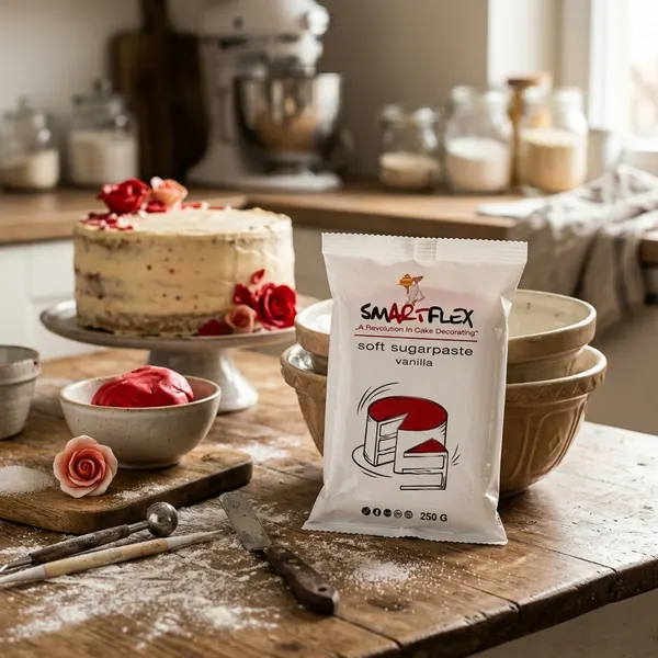Měkčí fondán na dort, 250g Smartflex Soft Vanilka, červená