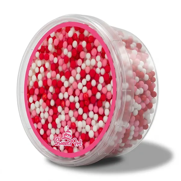 Cukrové perly, Love mix 5mm 80g - růžová, červená, bílá
