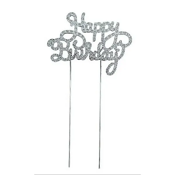 Zápich do dortu kovový stříbrný Happy Birthday