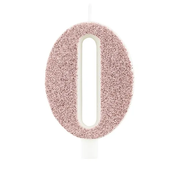 Svíčka číslo 0 RoseGold s glitrem