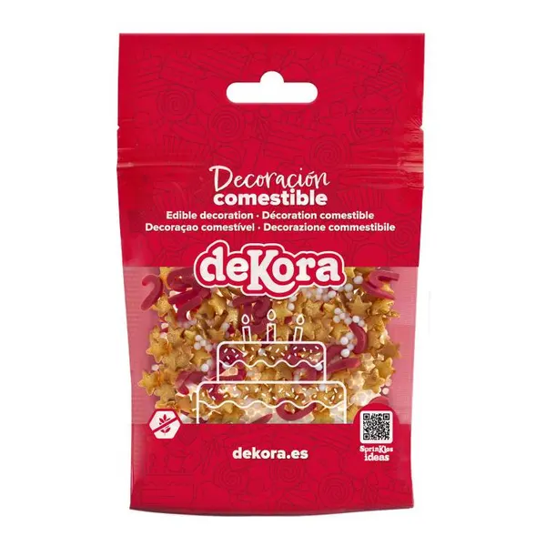 Dekora cukrové zdobení Hvězdičky zlaté a hůlky červené (100 g)