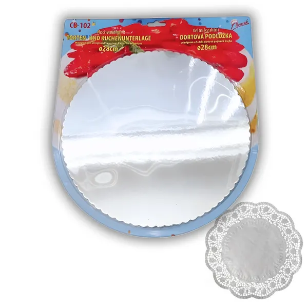 Dortová podložka 28cm ZRCADLOVÁ + 5 krajek | SILVER