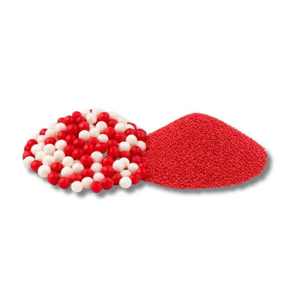 120g Cukrové perly červené, bílé 7mm a máček červený