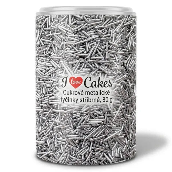 Cukrové metalické tyčinky stříbrné 80g - I LOVE CAKES