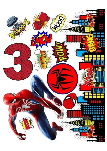 Obdélníkový jedlý papír k výřezu – Spiderman s číslem 1-9 dle výběru (červená, modrá, žlutá)