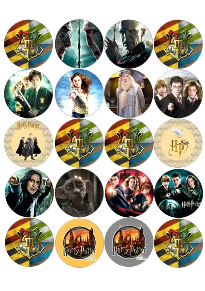 List jedlých koleček na cupcakes – Harry Potter (červená, žlutá, modrá)