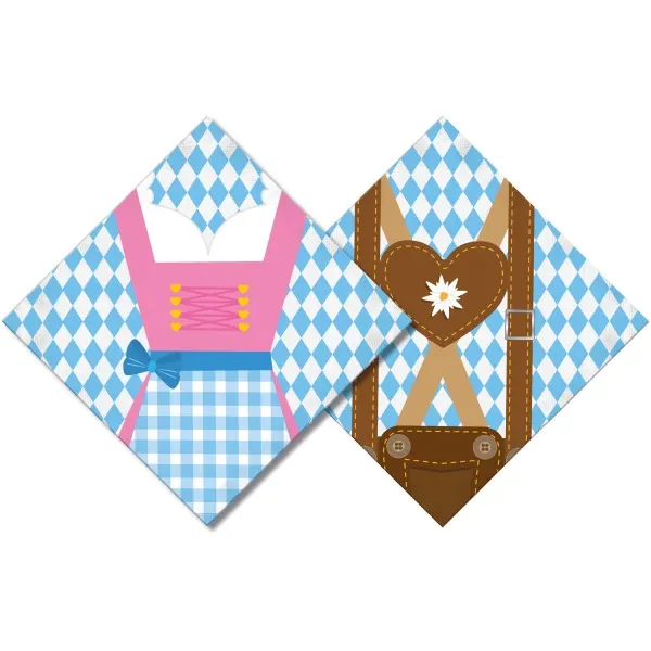 Papírové party ubrousky Oktoberfest s bavorským motivem, čtvercový tvar 33 x 33 cm, balení 20 ks