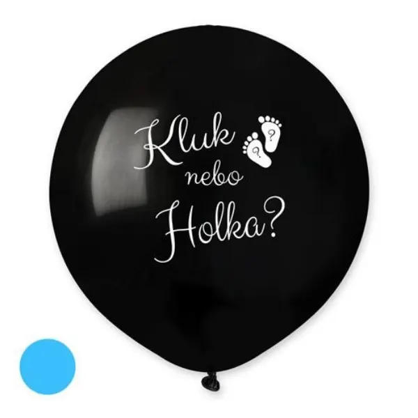 Černý latexový balonek s bílým potiskem Kluk nebo holka o průměru 48 cm, 1 ks