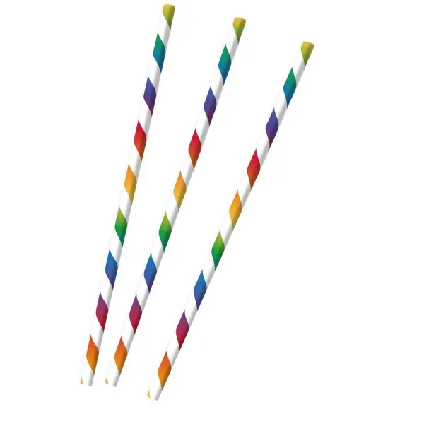 Papírová brčka v duhovém barevném provedení, balení 12 kusů, délka 19,7 cm