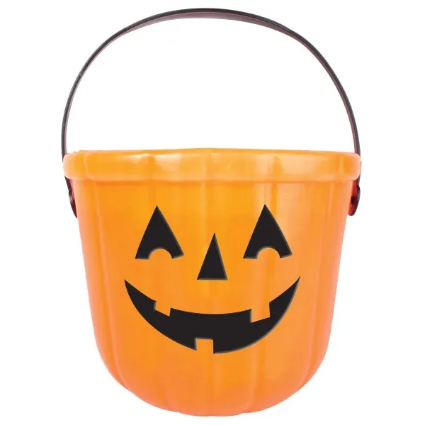 Oranžový plastový kyblík na koledu s motivem halloweenské dýně, balení 1 ks