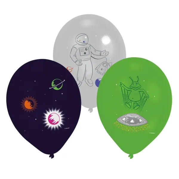 Latexové balonky s vesmírným motivem, průměr 27,5 cm, balení 6 kusů