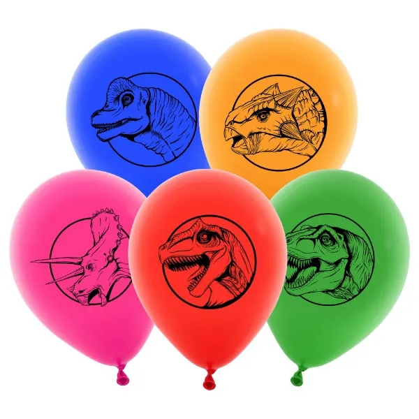 Pastelové nafukovací balonky s potiskem dinosaurů Dino Jurassic, průměr 30 cm, balení 5 ks