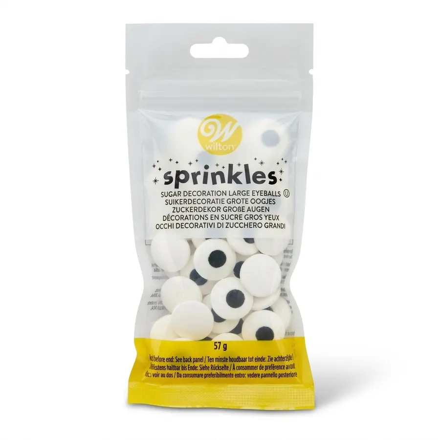 Jedlá cukrová očička Wilton, velikost 19 mm, balení 57 g, bílé kulaté dekorace