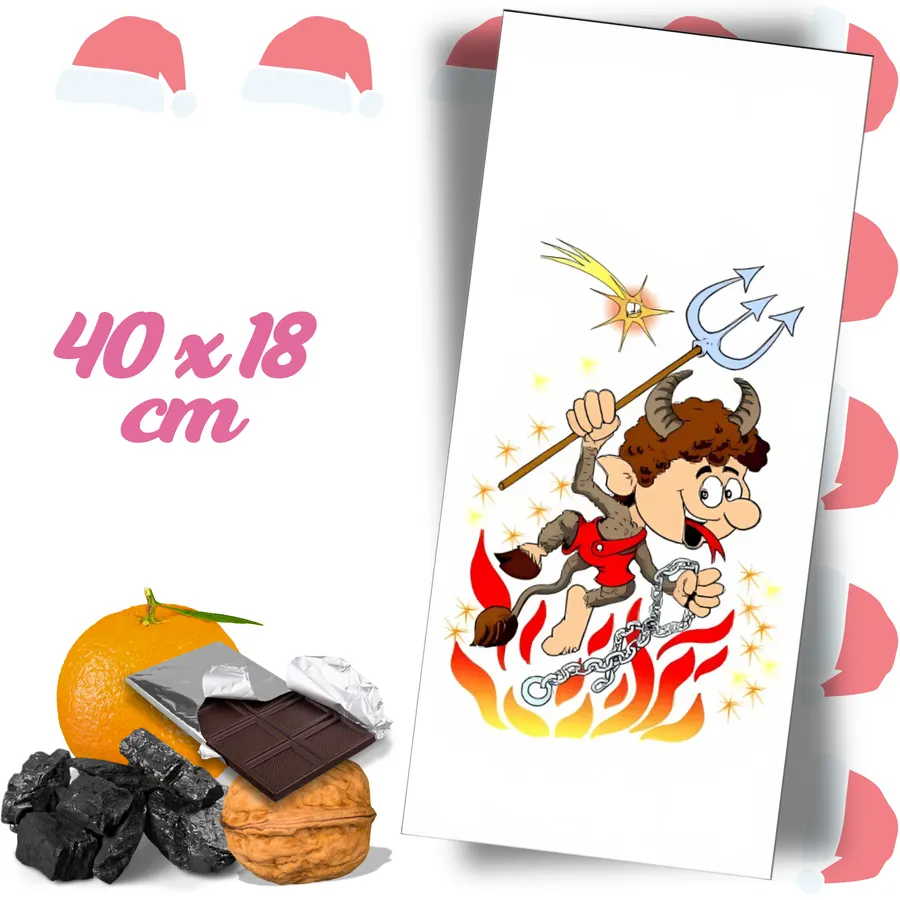 Mikulášský sáček s barevným potiskem čerta, rozměr 40 x 18 cm, z celofánu