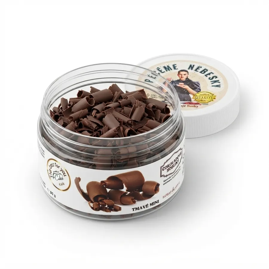 Tmavé čokoládové hobliny mini v balení 80 g na zdobení dortů a dezertů