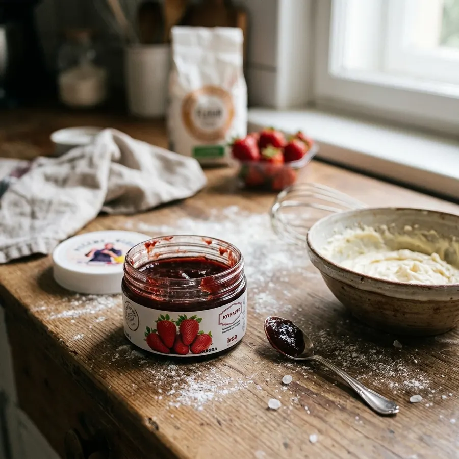 Ochucovací pasta IRCA Joypaste s jahodovou příchutí v balení 200 g, červená hustá pasta