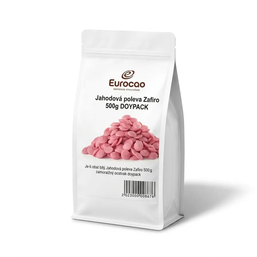 Jahodová poleva Eurocao Zafiro, pastelově růžová, balení 500 g