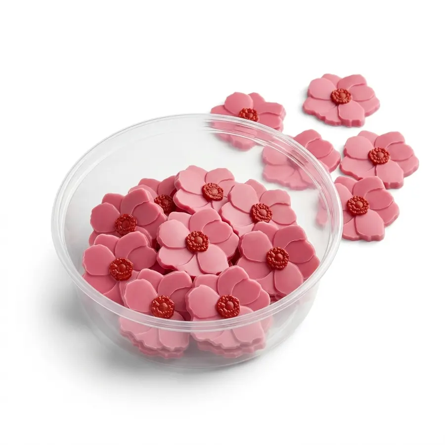 Růžové čokoládové magnolie z bílé čokolády, balení 10 kusů