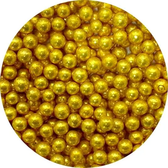 Zlaté cukrové perly střední velikosti 6–7 mm, balení 50 g, lesklé kulaté jedlé dekorace