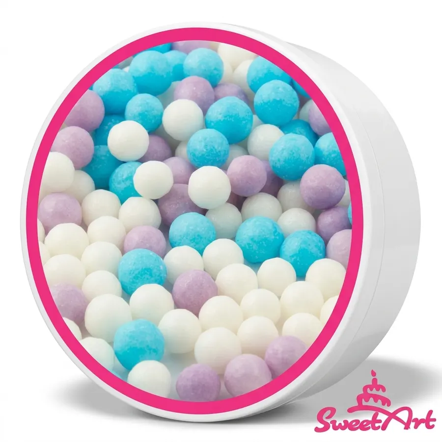 Cukrové perly Elsa mix 7 mm v bílé, fialové a azurové barvě, balení 50 g