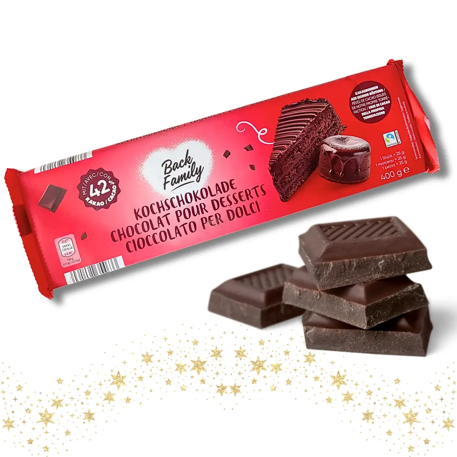 Čokoláda na vaření Bella 42 % kakaa, tmavě hnědá tabulka, balení 400 g