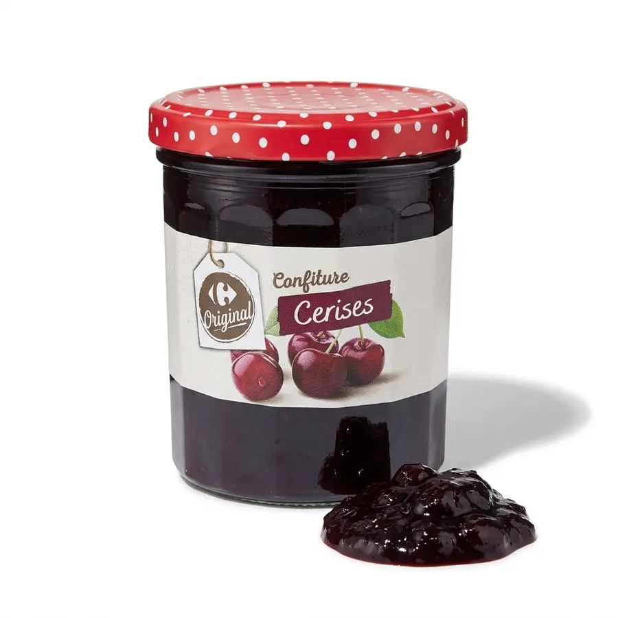 Sklenice třešňového džemu Carrefour Original o hmotnosti 370 g