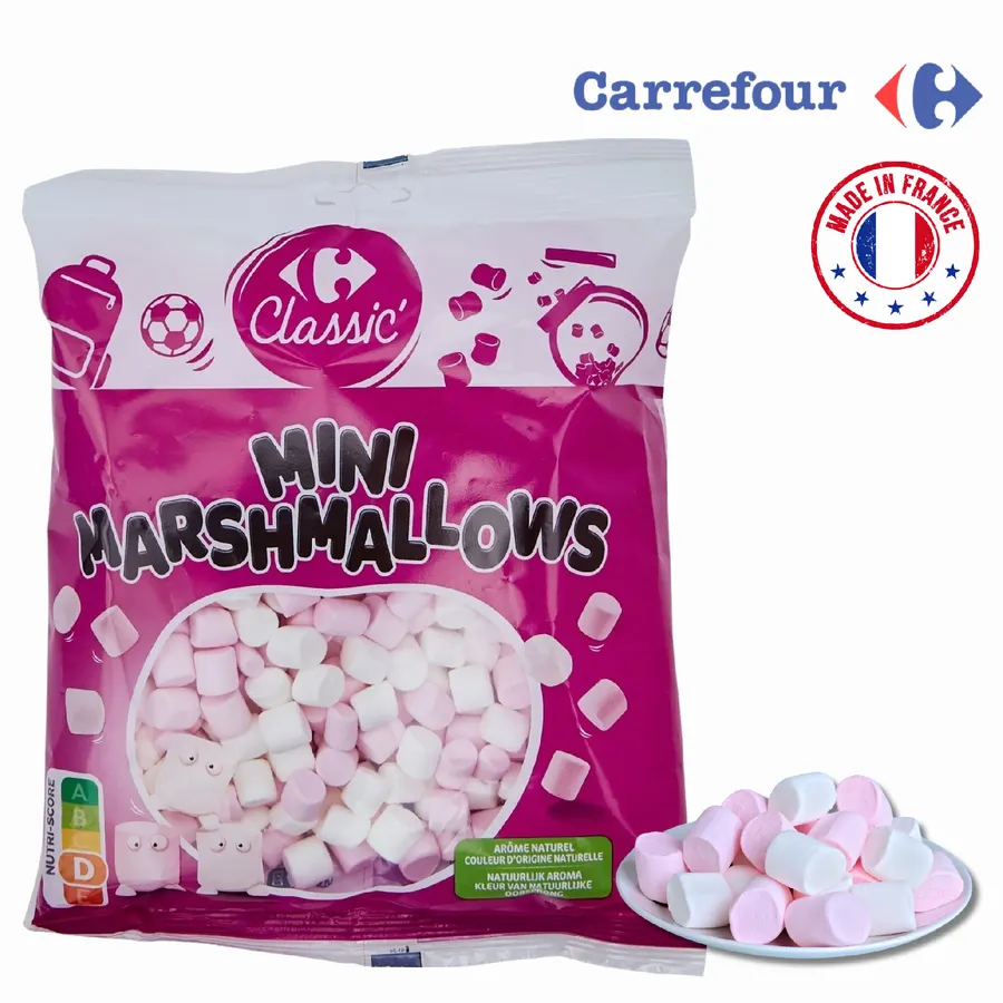Měkké mini marshmallow v bílé a růžové barvě, sypané v balení 200 g